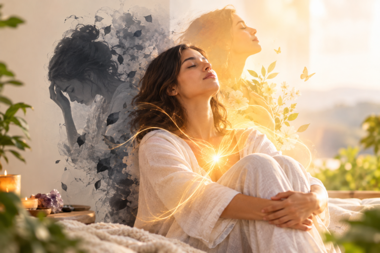 Woman experiencing emotional healing through self-love and inner peace