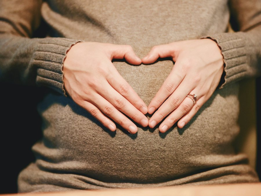 Hands forming a heart on a pregnant belly