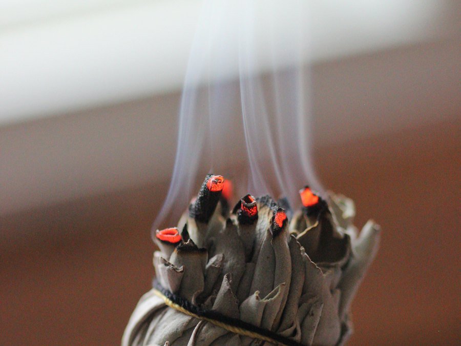 Burning sage smudge stick