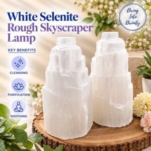 White Selenite Rough Skyscraper Lamp | Diving Into Divinity