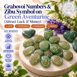 Grabovoi Numbers & Zibu Symbol on Green Aventurine – Diving Into Divinity